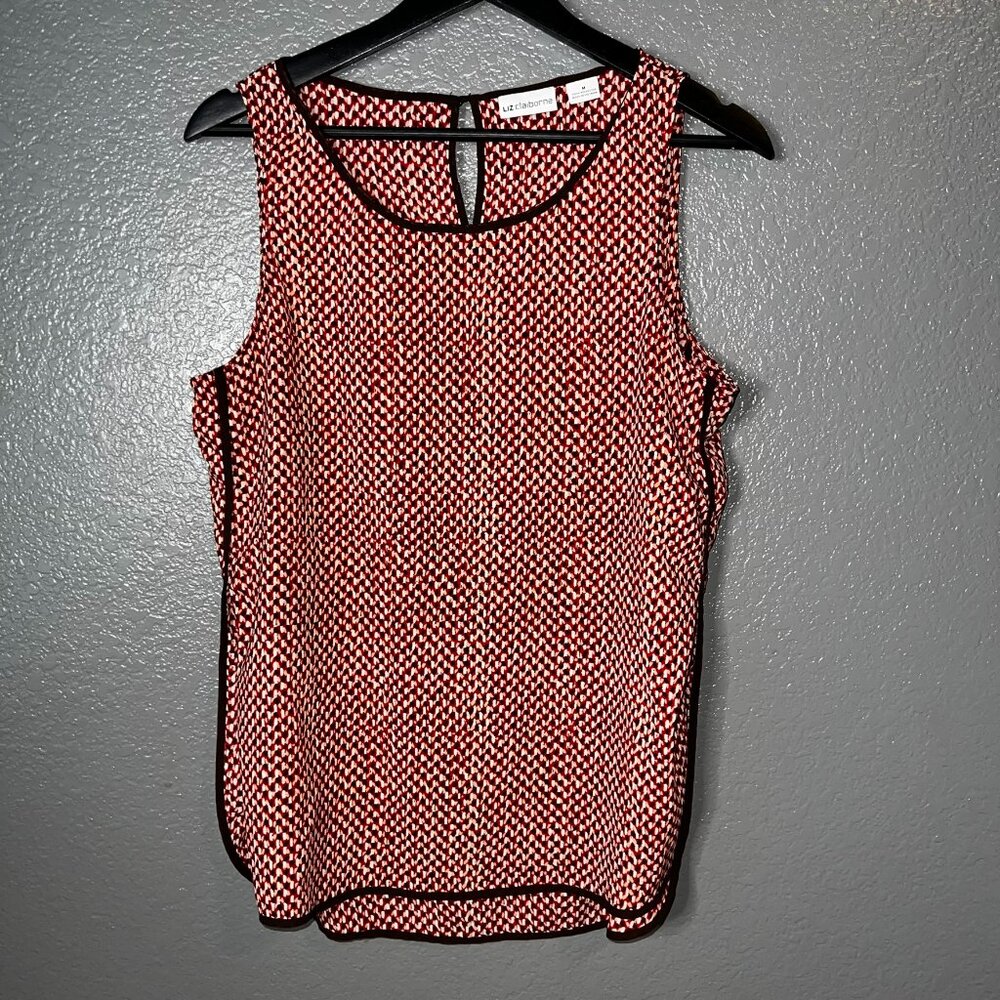 Liz Claiborne Red & Black Geometric Print Sleeveless Blouse Size M